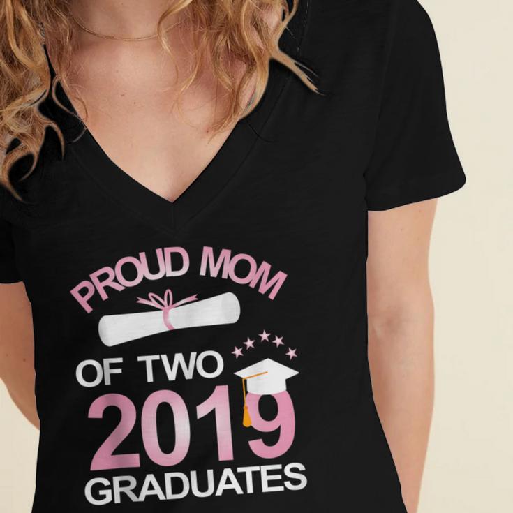 Proud Mom Of Two 2019 Graduates Twin Mama Mother Graduation Women's Jersey Short Sleeve Deep V-Neck Tshirt