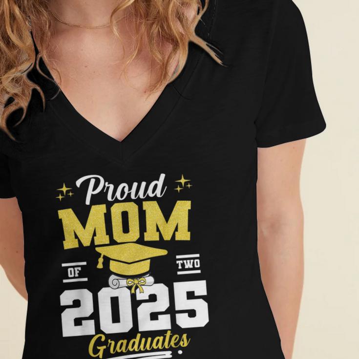 Proud Mom Of Two Class Of 2025 Graduates Twins Graduation Women's Jersey Short Sleeve Deep V-Neck Tshirt