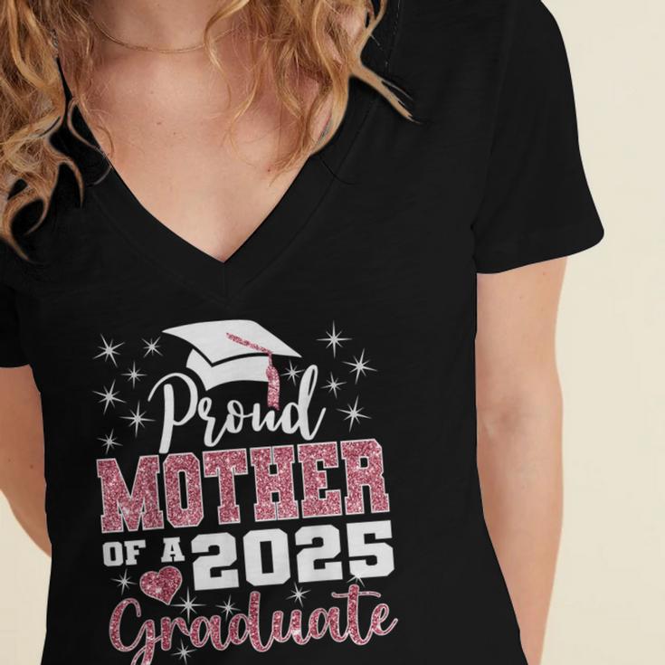 Proud Mother Of 2025 College Graduate Family Graduation Women's Jersey Short Sleeve Deep V-Neck Tshirt