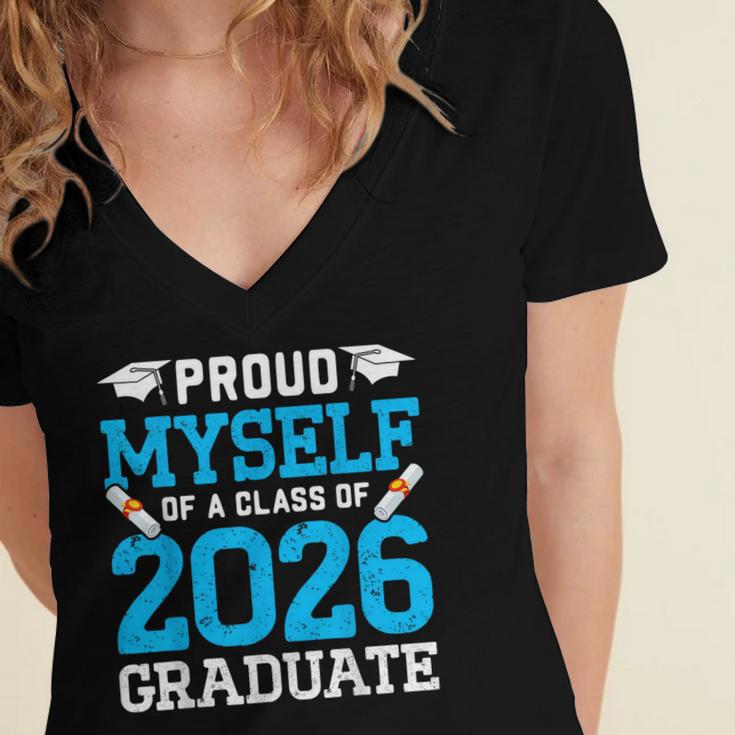 Proud Myself Of A Class Of 2026 Graduate Senior Graduation Women's Jersey Short Sleeve Deep V-Neck Tshirt