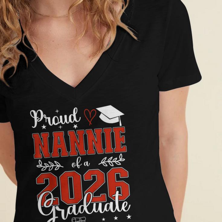 Proud Nannie Of A Class Of 2026 Graduate Senior Graduation Women's Jersey Short Sleeve Deep V-Neck Tshirt