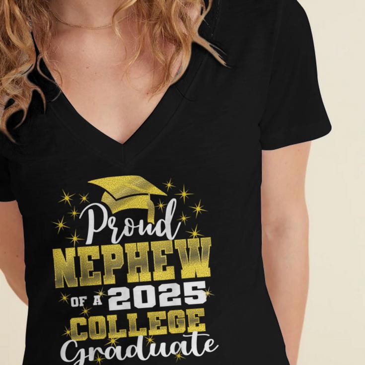 Proud Nephew Of 2025 College Graduate Family 24 Graduation Women's Jersey Short Sleeve Deep V-Neck Tshirt