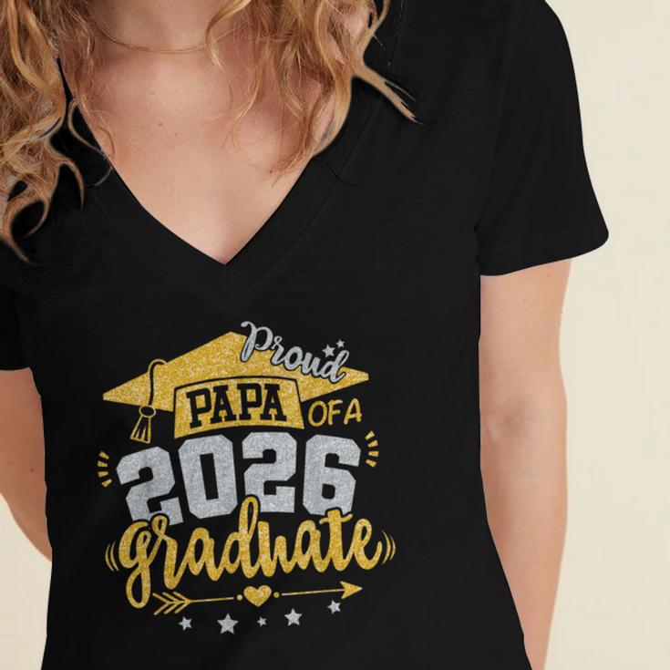 Proud Papa Of A 2026 Graduate Grad Senior Graduation Women's Jersey Short Sleeve Deep V-Neck Tshirt