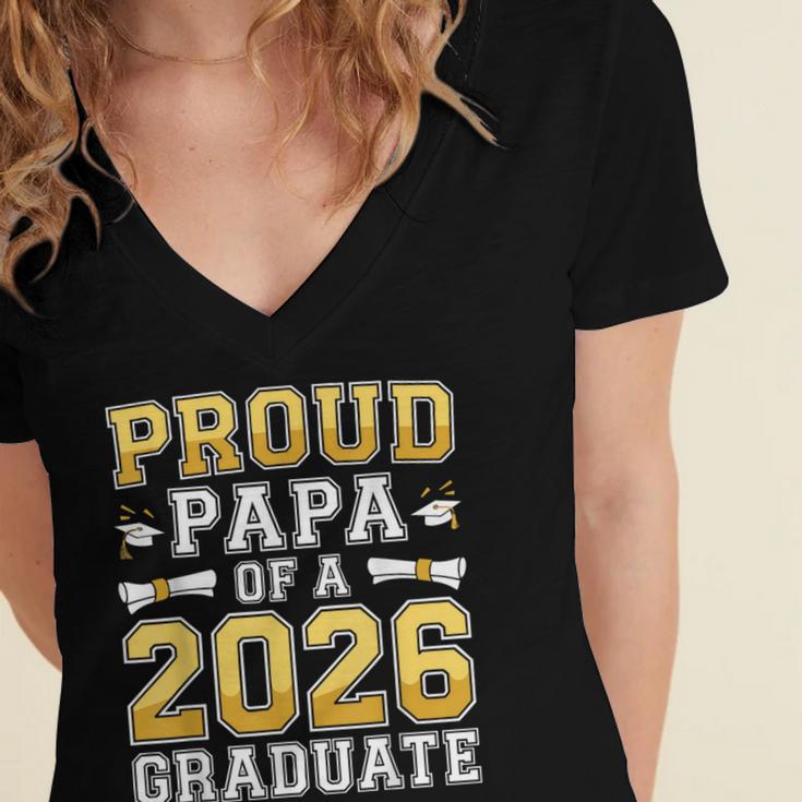 Proud Papa Of A 2026 Graduate Shirt Class Of 2026 Graduation Women's Jersey Short Sleeve Deep V-Neck Tshirt