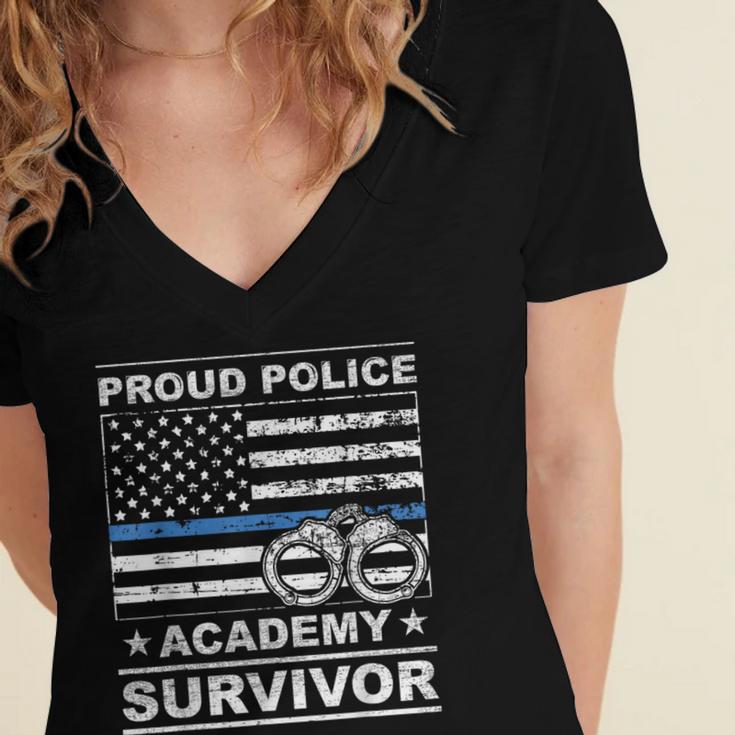 Proud Police Academy Survivor Graduation Women's Jersey Short Sleeve Deep V-Neck Tshirt
