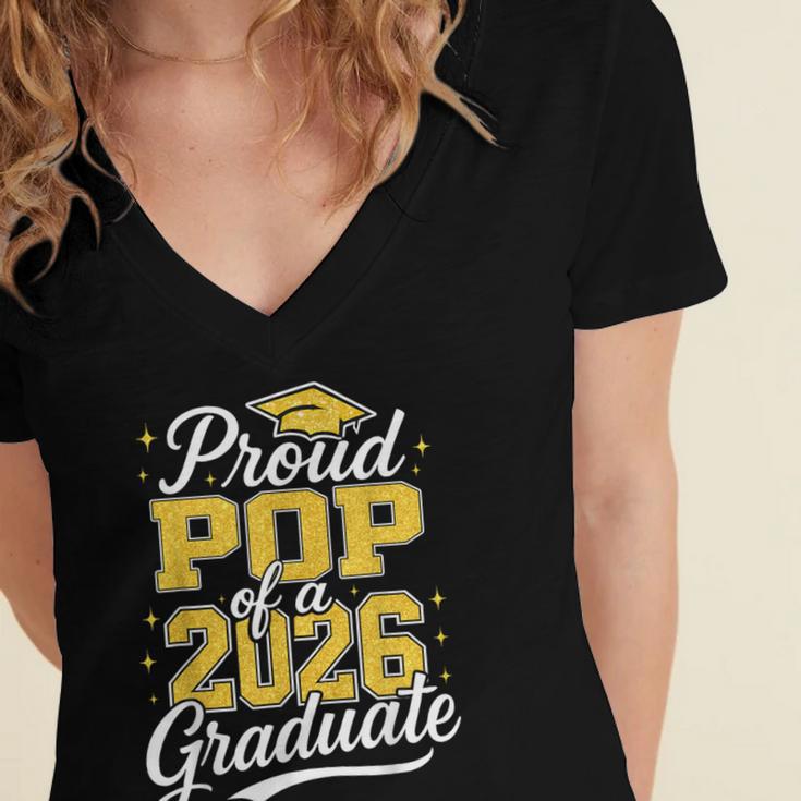 Proud Pop Of A 2026 Graduate Class Of 2026 Graduation Women's Jersey Short Sleeve Deep V-Neck Tshirt
