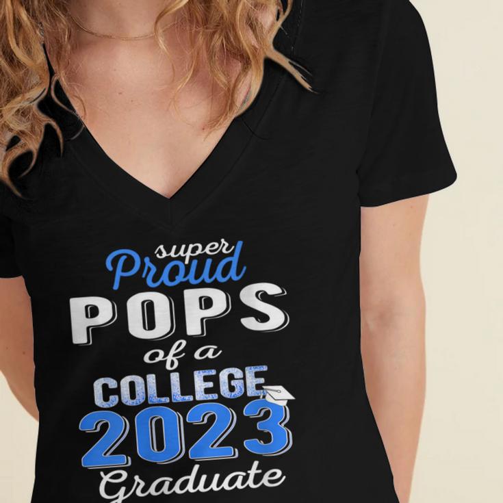 Proud Pops Of 2023 College Graduate Family 23 Graduation Women's Jersey Short Sleeve Deep V-Neck Tshirt
