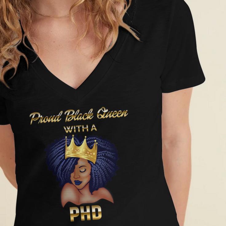 Proud Queen PhD Doctorate Degree Graduation T-Shirt Women's Jersey Short Sleeve Deep V-Neck Tshirt