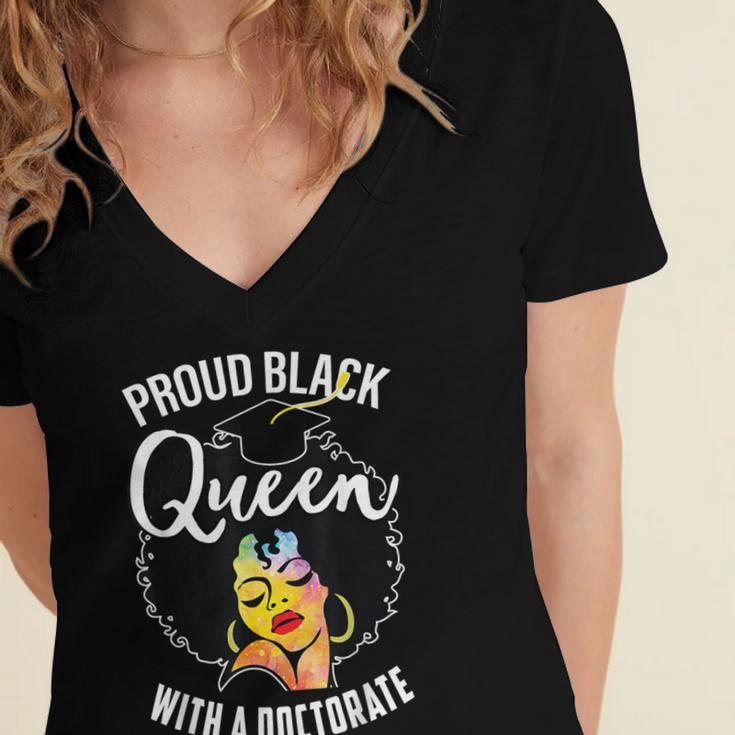 Proud Queen PhD Doctorate Degree Graduation Woman Girl Women's Jersey Short Sleeve Deep V-Neck Tshirt