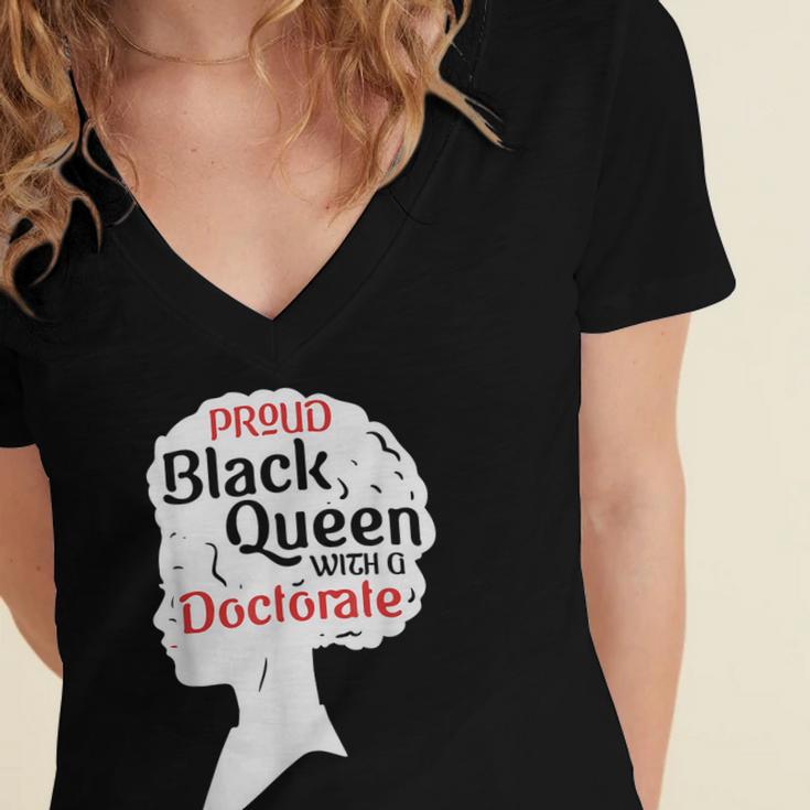 Proud Queen Shirt PhD Graduation Afro Doctorate Women's Jersey Short Sleeve Deep V-Neck Tshirt