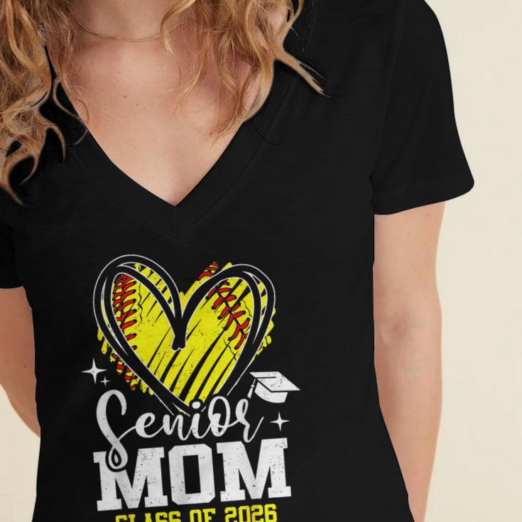 Proud Senior Mom Class Of 2026 Softball Graduation Heart Women's Jersey Short Sleeve Deep V-Neck Tshirt