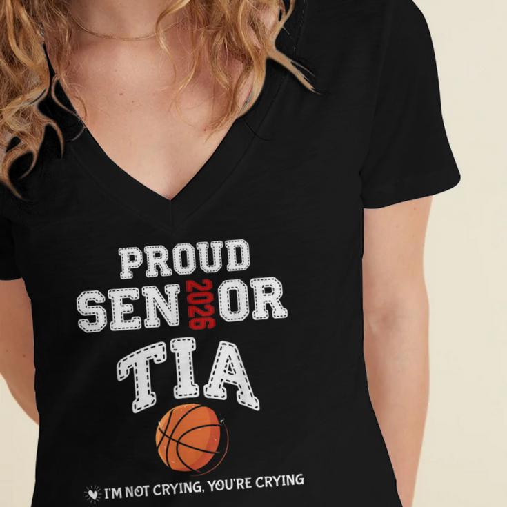 Proud Senior Tia 2026 Graduation Basketball Player Women's Jersey Short Sleeve Deep V-Neck Tshirt