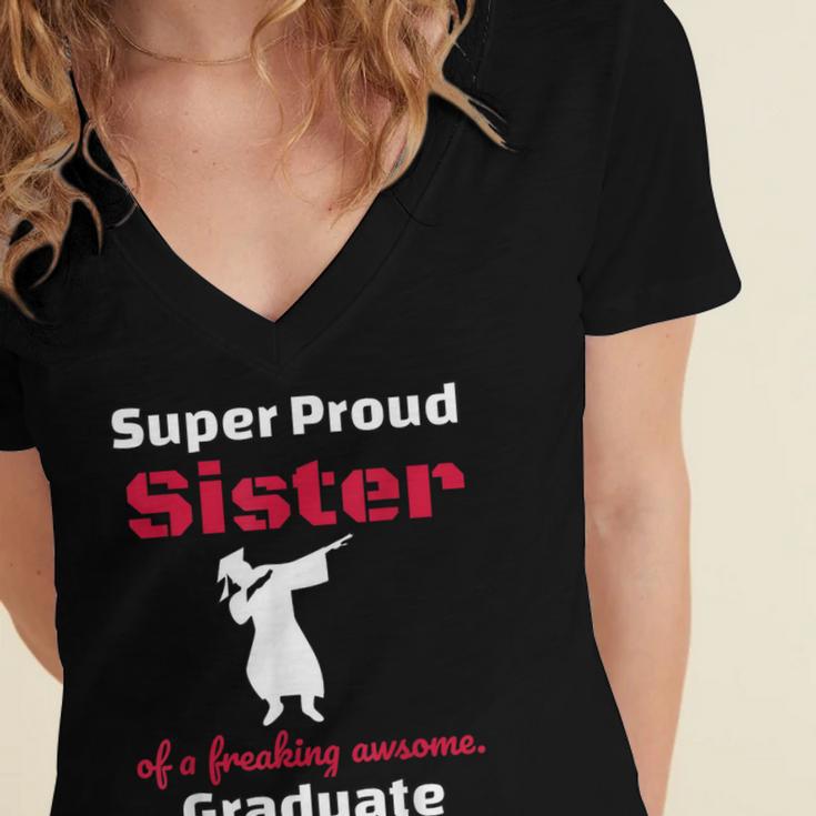 Proud Sister Of 2018 Graduate Dabbing Graduation Women's Jersey Short Sleeve Deep V-Neck Tshirt