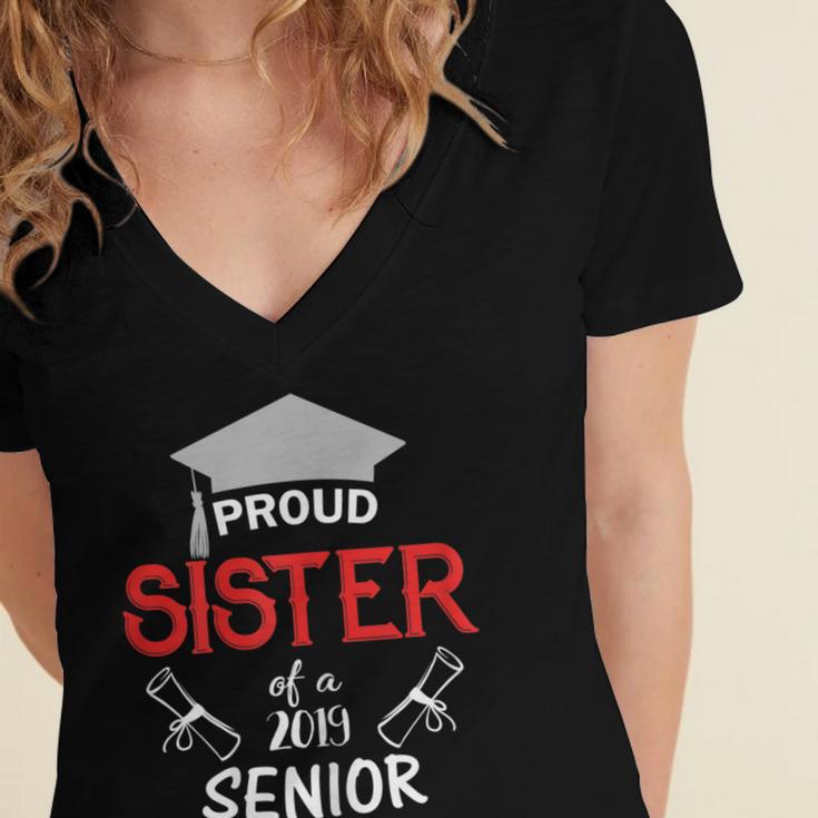 Proud Sister Of a 2019 Senior Graduation Family Women's Jersey Short Sleeve Deep V-Neck Tshirt