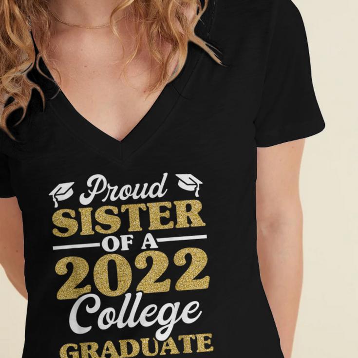 Proud Sister 2022 College Graduate Shirt Sibling Graduation Women's Jersey Short Sleeve Deep V-Neck Tshirt