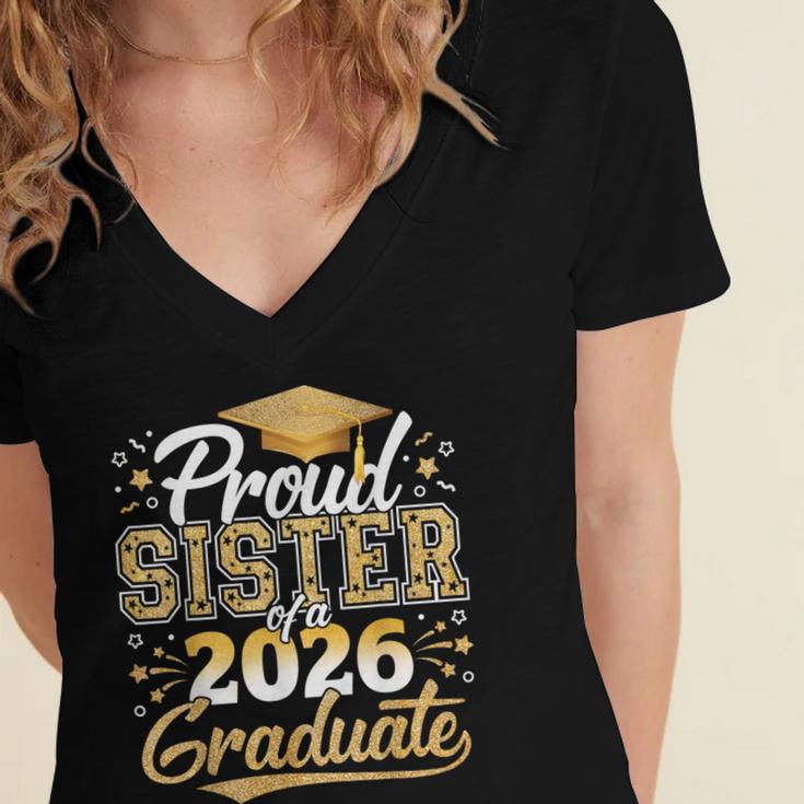 Proud Sister Of 2026 Graduate College Graduation Hat Party Women's Jersey Short Sleeve Deep V-Neck Tshirt