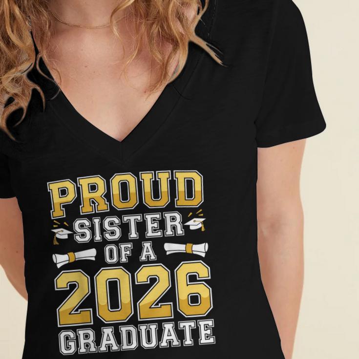 Proud Sister Of A 2026 Graduate Shirt Class 2026 Graduation Women's Jersey Short Sleeve Deep V-Neck Tshirt