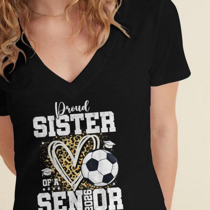 Proud Sister Of A 2026 Senior Soccer Graduation Leopard Women's Jersey Short Sleeve Deep V-Neck Tshirt