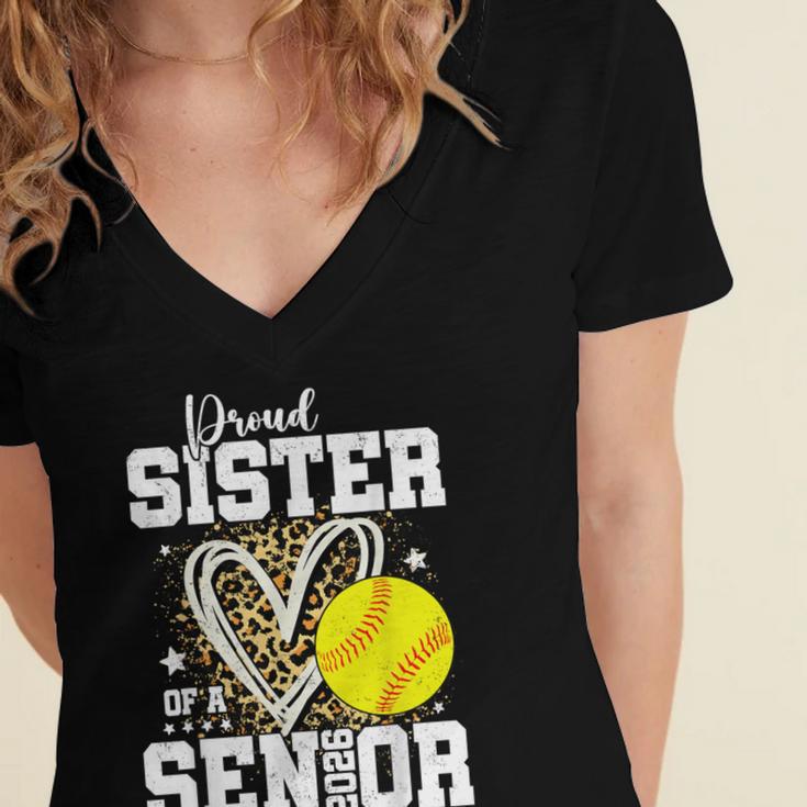 Proud Sister Of A 2026 Senior Softball Graduation Leopard Women's Jersey Short Sleeve Deep V-Neck Tshirt