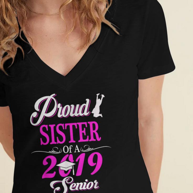 Proud SISTER Of A Class 2019 Senior Tshirt Graduation Women's Jersey Short Sleeve Deep V-Neck Tshirt
