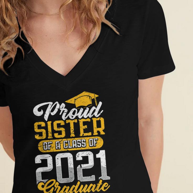 Proud Sister Of a Class Of 2021 Graduate Senior Graduation Women's Jersey Short Sleeve Deep V-Neck Tshirt