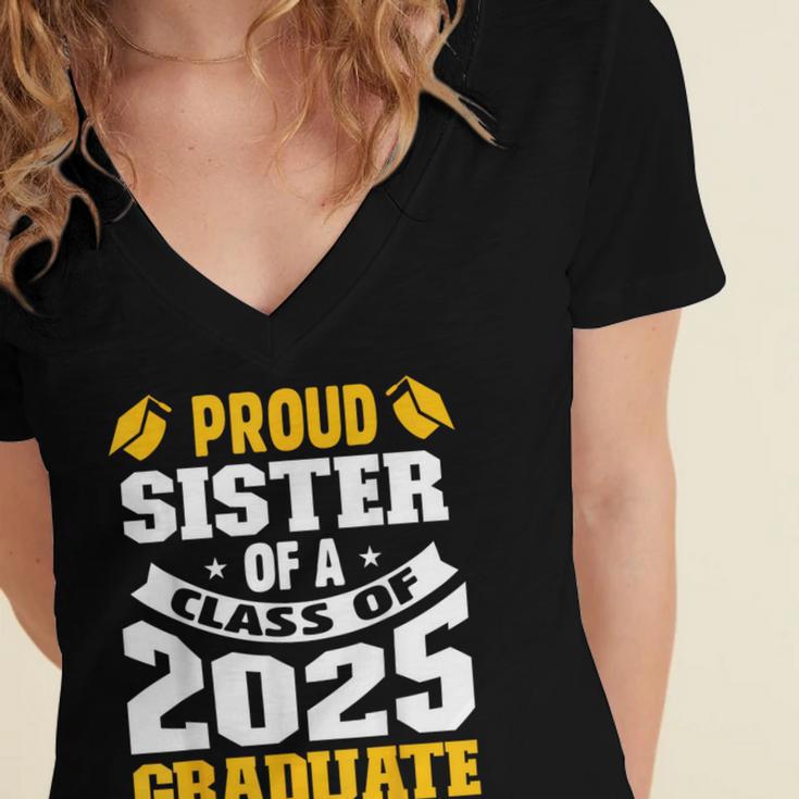 Proud Sister Of a Class Of 2025 Graduate Family Graduation Women's Jersey Short Sleeve Deep V-Neck Tshirt