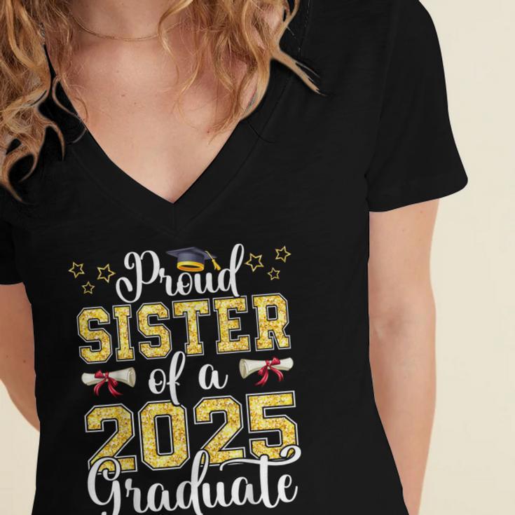 Proud Sister Of A Class Of 2025 Graduate Senior Graduation Women's Jersey Short Sleeve Deep V-Neck Tshirt