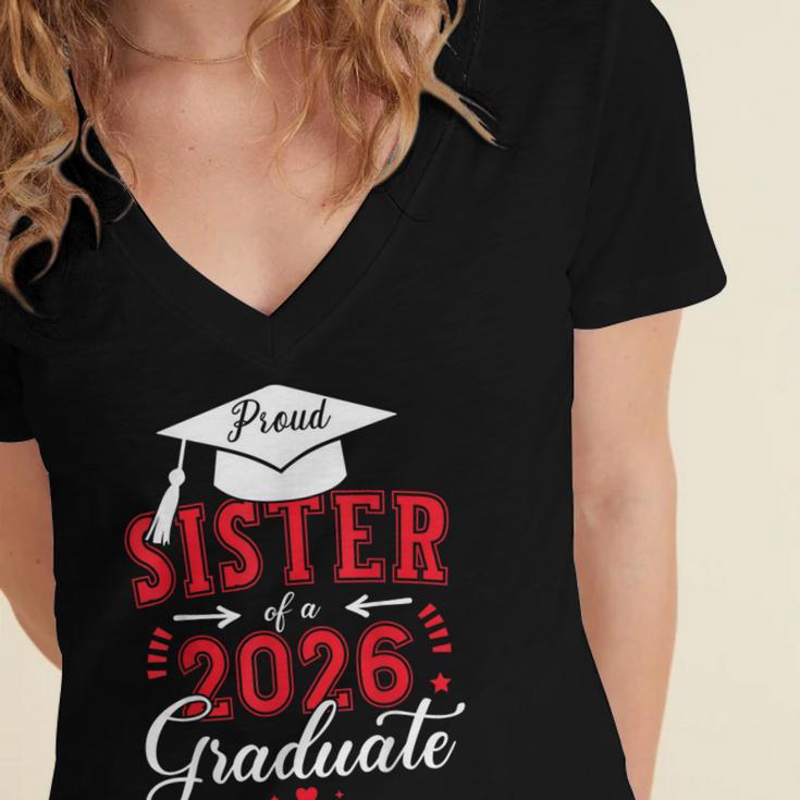 Proud Sister Of a Class Of 2026 Graduate For Graduation Women's Jersey Short Sleeve Deep V-Neck Tshirt