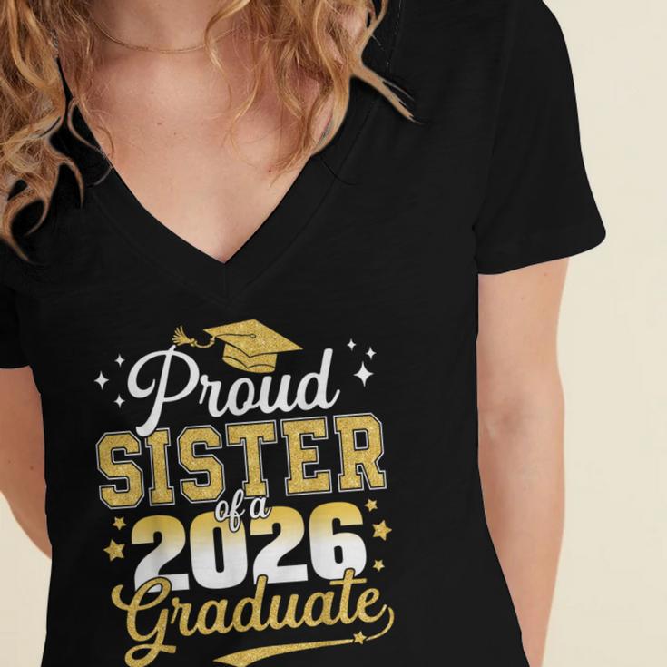 Proud Sister Of a Class Of 2026 Graduate Senior Graduation Women's Jersey Short Sleeve Deep V-Neck Tshirt