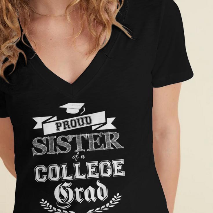 Proud Sister Of a College Grad 2019 Family Graduation Shirt Women's Jersey Short Sleeve Deep V-Neck Tshirt