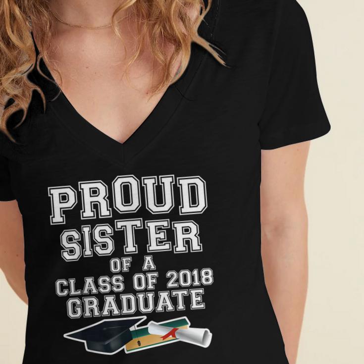 Proud Sister Of A Grad Class Of 2018 Graduation Apparel Women's Jersey Short Sleeve Deep V-Neck Tshirt