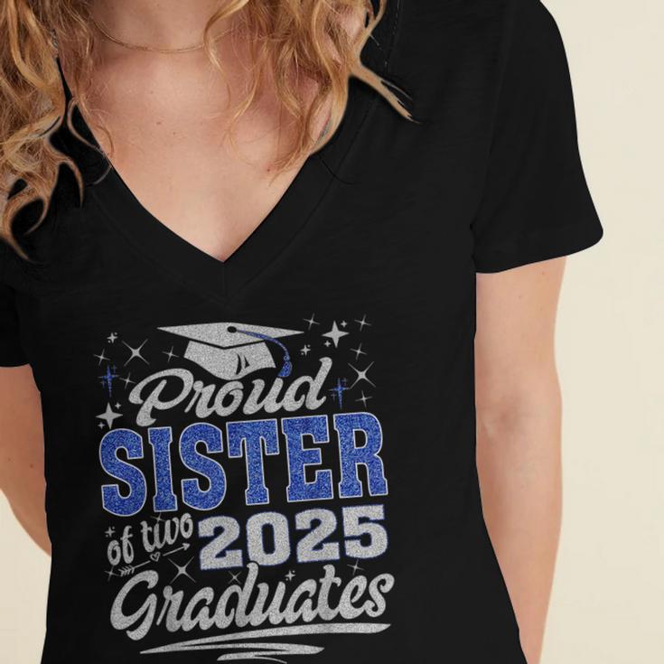 Proud Sister Of Two Class Of 2025 Graduates Twins Graduation Women's Jersey Short Sleeve Deep V-Neck Tshirt