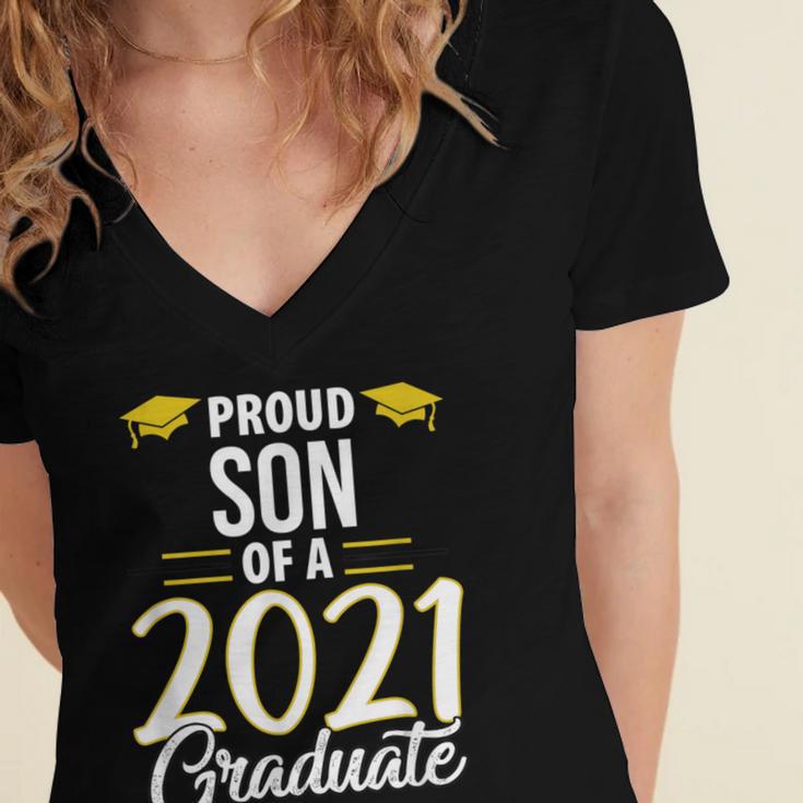 Proud Son Of A 2021 Graduate Graduation Clothes MBA PhD Women's Jersey Short Sleeve Deep V-Neck Tshirt