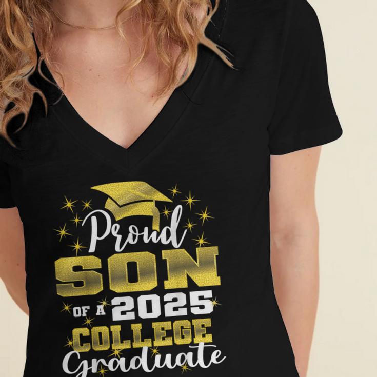 Proud Son Of 2025 College Graduate Family 24 Graduation Women's Jersey Short Sleeve Deep V-Neck Tshirt