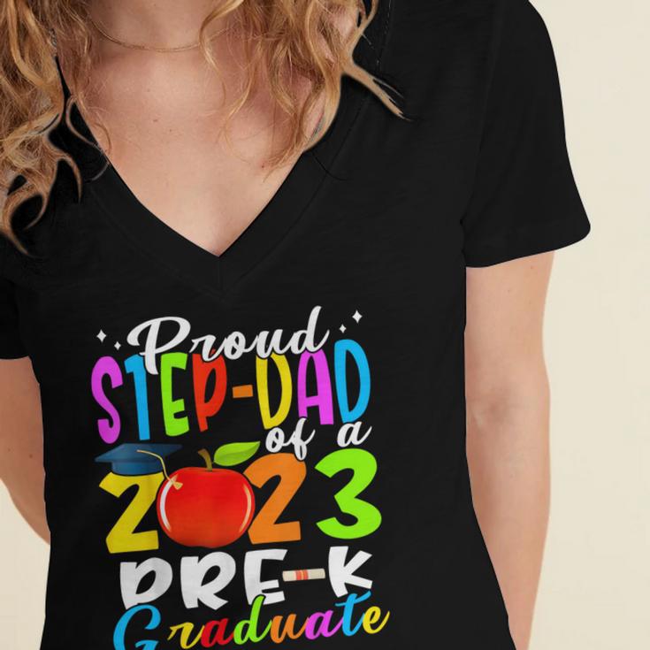 Proud Step-Dad Of 2023 Pre-K Graduate Fathers Day Graduation Women's Jersey Short Sleeve Deep V-Neck Tshirt