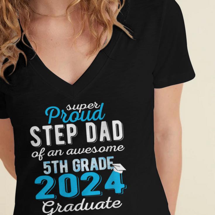 Proud Step Dad Of 5th Grade Graduate 2024 Family Graduation Women's Jersey Short Sleeve Deep V-Neck Tshirt