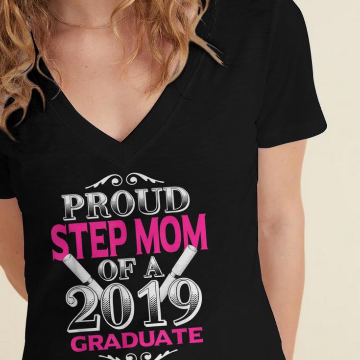Proud Step Mom Of 2019 Graduate Class 2019 Tshirt Graduation Women's Jersey Short Sleeve Deep V-Neck Tshirt