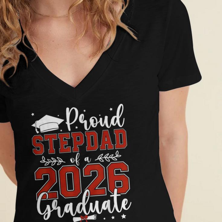 Proud Stepdad Of a Class Of 2026 Graduate For Graduation Women's Jersey Short Sleeve Deep V-Neck Tshirt