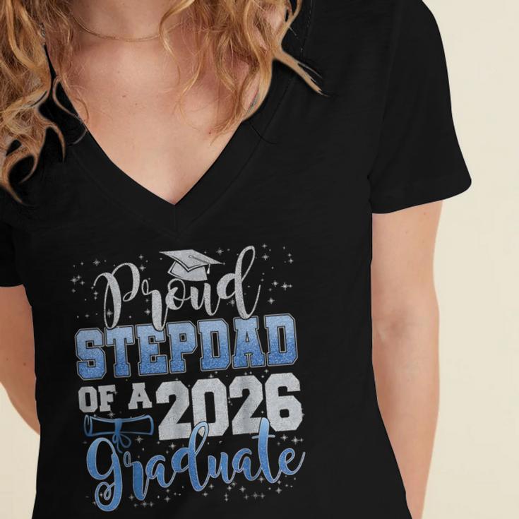 Proud Stepdad Of Senior 2026 Class Of 2026 Graduation Women's Jersey Short Sleeve Deep V-Neck Tshirt