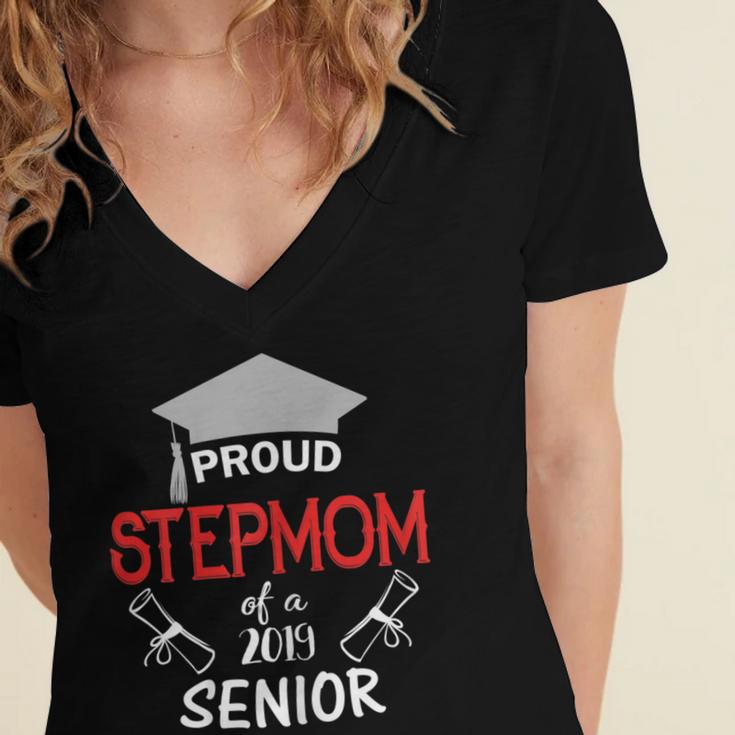 Proud Stepmom Of a 2019 Senior Graduation Family Women's Jersey Short Sleeve Deep V-Neck Tshirt