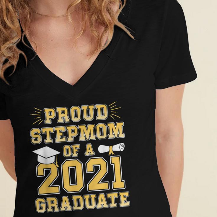 Proud Stepmom Of a 2021 Graduate School Graduation Party Women's Jersey Short Sleeve Deep V-Neck Tshirt