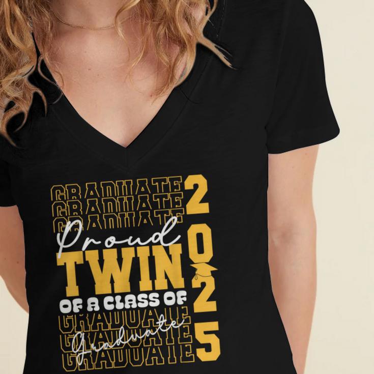 Proud Twin Of a 2025 Graduate Grad Prom Graduation Squad 25 Women's Jersey Short Sleeve Deep V-Neck Tshirt