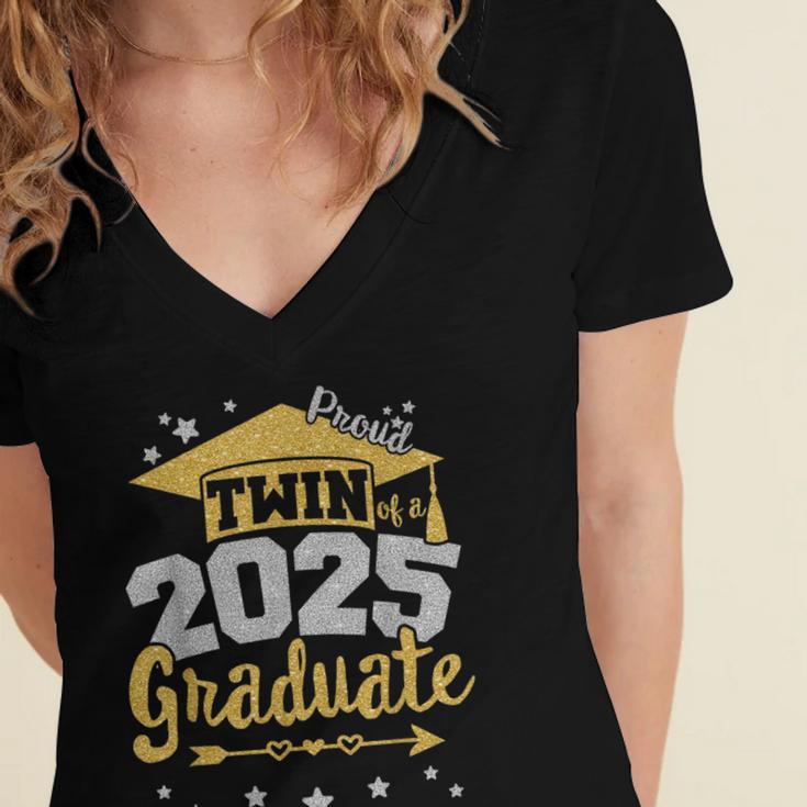 Proud Twin Of a 2025 Graduate Team 25 Senior Graduation Women's Jersey Short Sleeve Deep V-Neck Tshirt