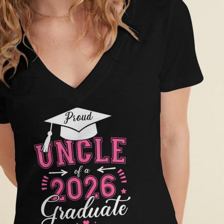 Proud Uncle Of a Class Of 2026 Graduate For Graduation Women's Jersey Short Sleeve Deep V-Neck Tshirt