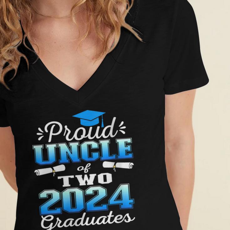 Proud Uncle Of Two 2024 Graduate Class 2024 Graduation Women's Jersey Short Sleeve Deep V-Neck Tshirt