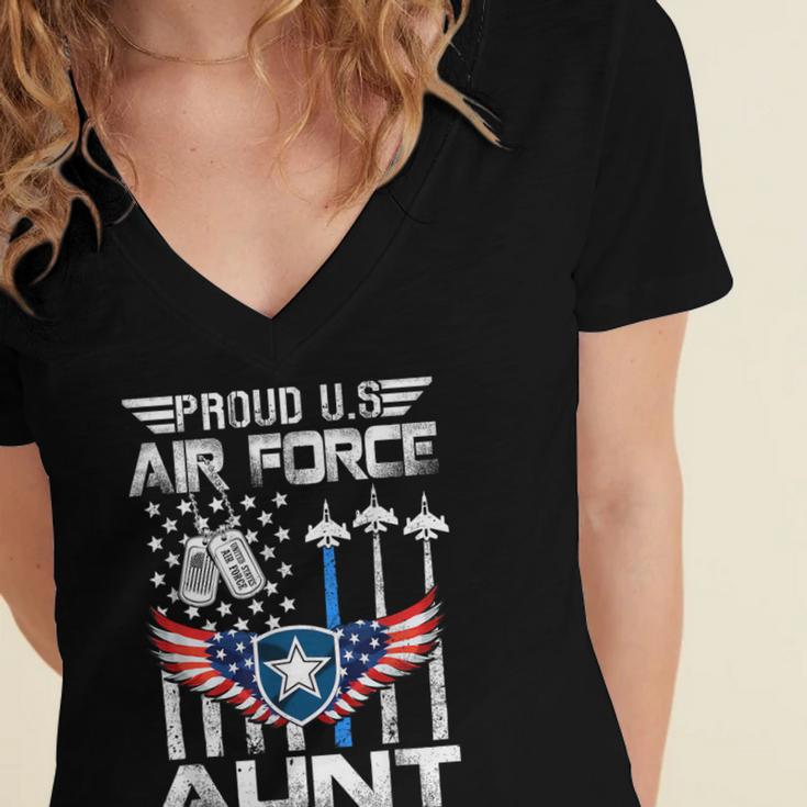 Proud US Air Force Aunt Flag Air Force Graduation Aunt Tee Women's Jersey Short Sleeve Deep V-Neck Tshirt