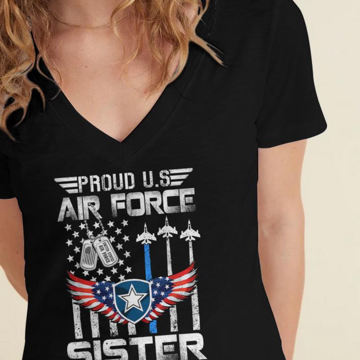Proud US Air Force Sister Flag Air Force Graduation Sister Women's Jersey Short Sleeve Deep V-Neck Tshirt