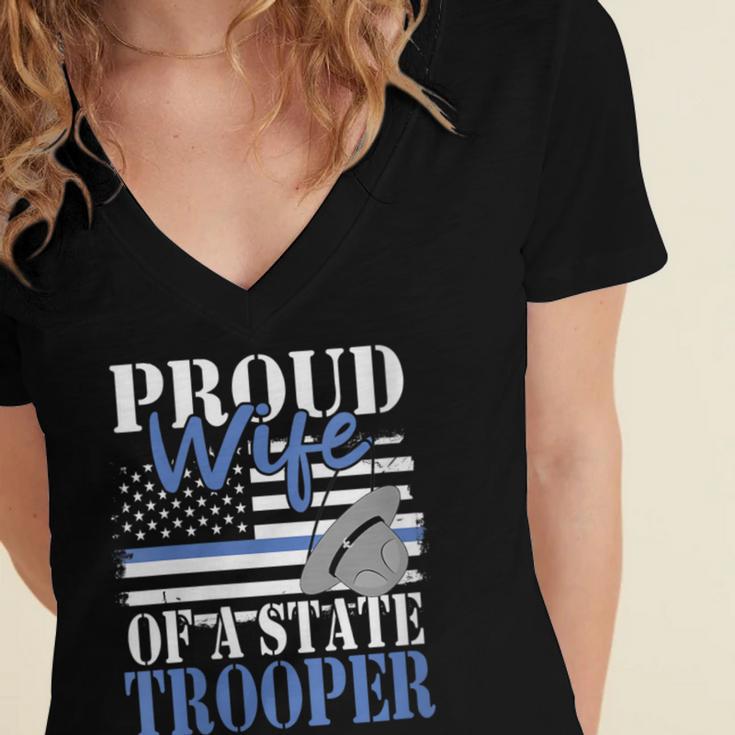 Proud Wife Of a State Trooper Police Officer Graduation Women's Jersey Short Sleeve Deep V-Neck Tshirt
