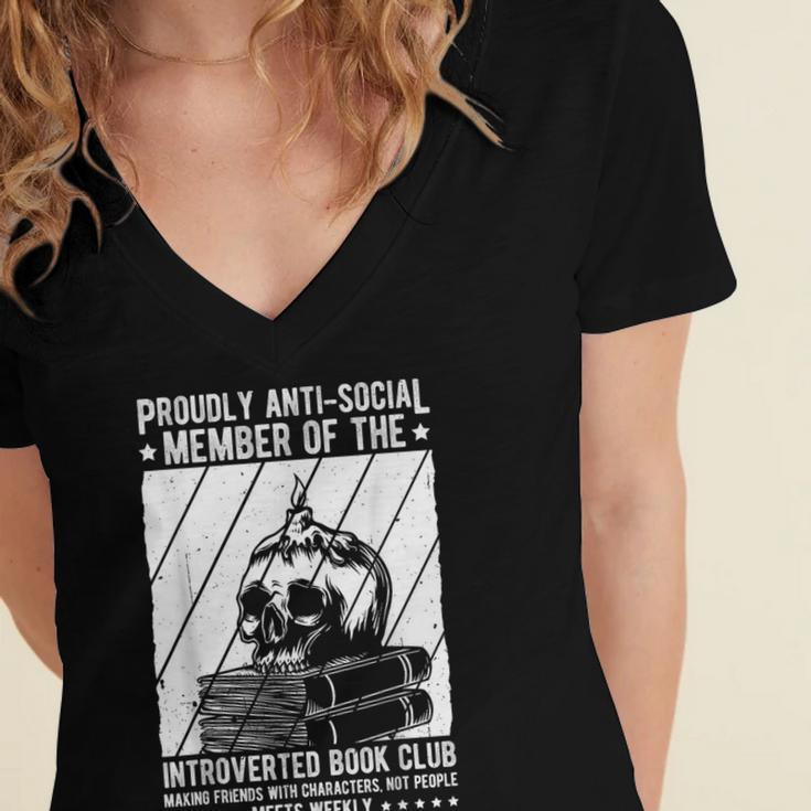 PROUDLY ANTI-SOCIAL MEMBER OF THE Introverted Book Club Women's Jersey Short Sleeve Deep V-Neck Tshirt PROUDLY ANTI-SOCIAL MEMBER OF THE Introverted Book Club Women's Jersey Short Sleeve Deep V-Neck Tshirt