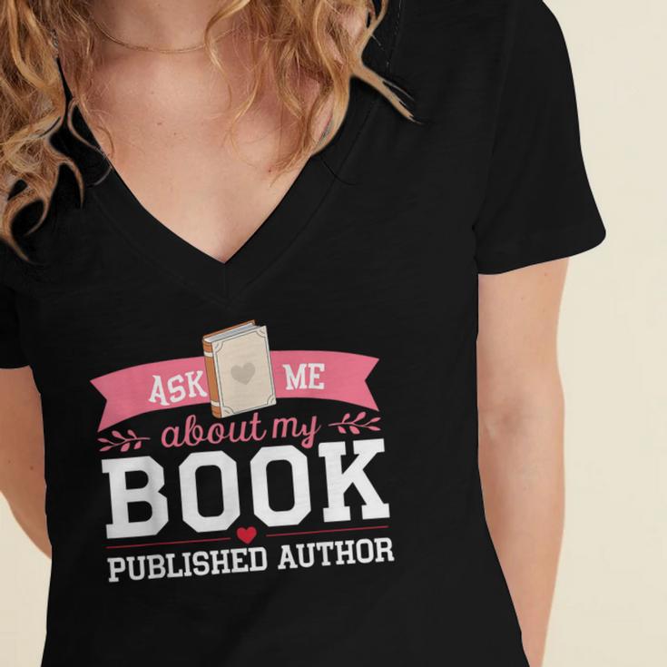 Published Author Ask Me About My Book Women's Jersey Short Sleeve Deep V-Neck Tshirt